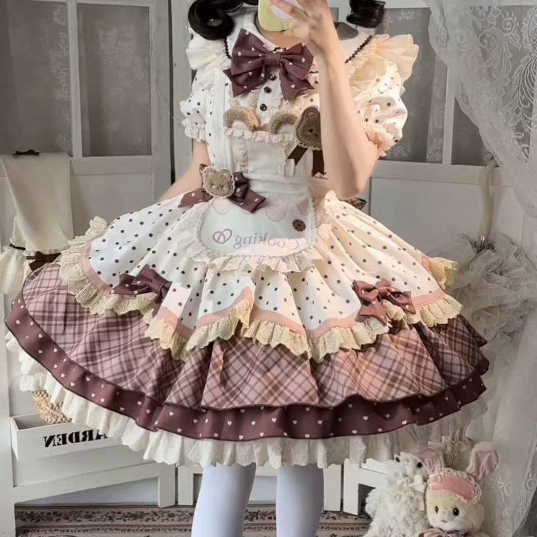 泡泡熊原创设计小熊烘焙师op短袖连衣裙lo裙甜美可爱洛丽塔公主裙