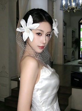 复古超仙新娘结婚头饰面纱发饰