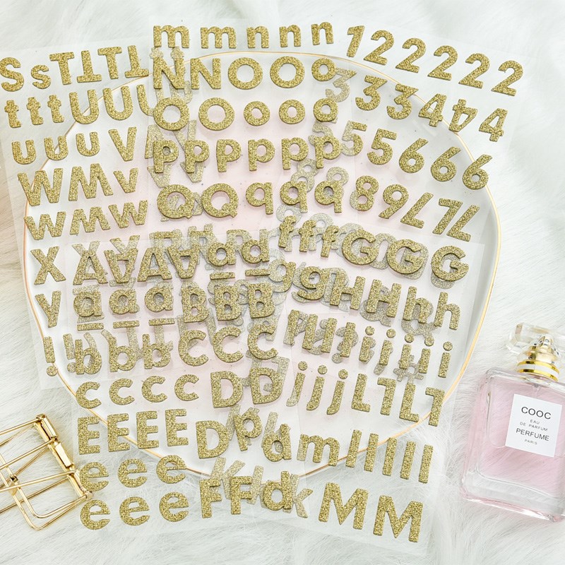 Gold Letters And Numbers 3D Die Cut Self adhesive Stickers