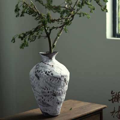 极速厂家复古侘寂风陶瓷粗陶花瓶古朴禅意陶罐摆件手工民宿酒店插