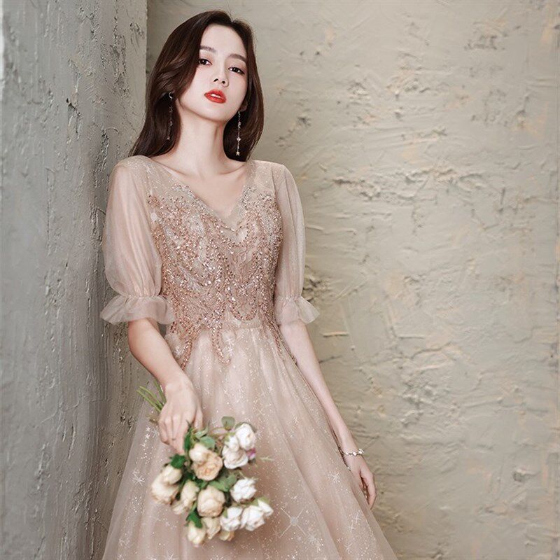 大码晚礼服女胖mm宴会气质显瘦200斤小众高端仙气洋装法式连衣裙