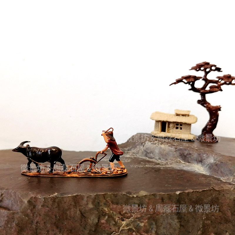 厂家热卖精品树脂农夫犁地小摆件微景造景装饰奇石盆景假山枯山水