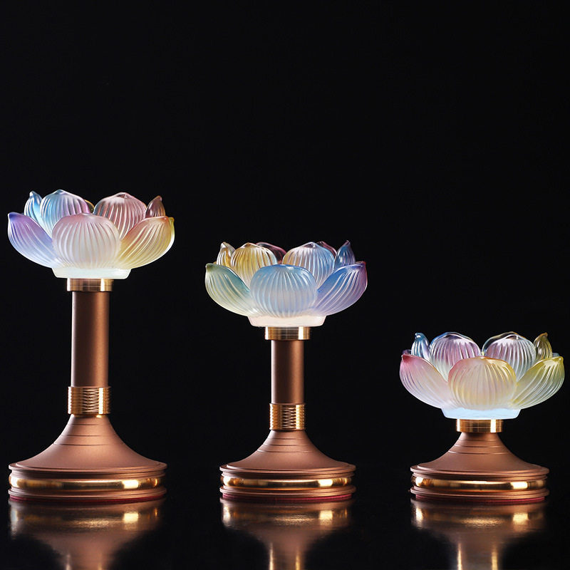 好货水琉璃莲花防风酥油灯座佛前家用蜡烛台吉祥长明供灯高脚灯架