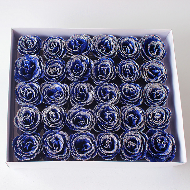 水晶金粉玫瑰花头仿真玫瑰花朵蓝色妖姬假花永生花手捧花束材料包