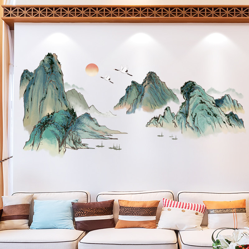 好货中国风山水风景画客厅装饰画电视背景墙贴画墙面贴纸墙纸壁纸
