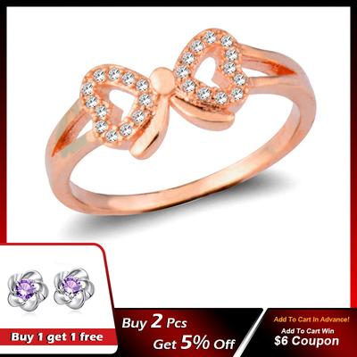 好货LEEKER Sweet Rose Gold Color Bowknot Rings For Women Tin
