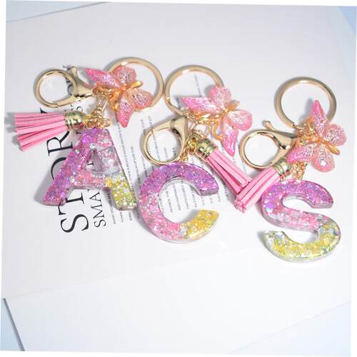 极速Cute Resin A-Z Initials Letter Keychain Pink Sparkle But