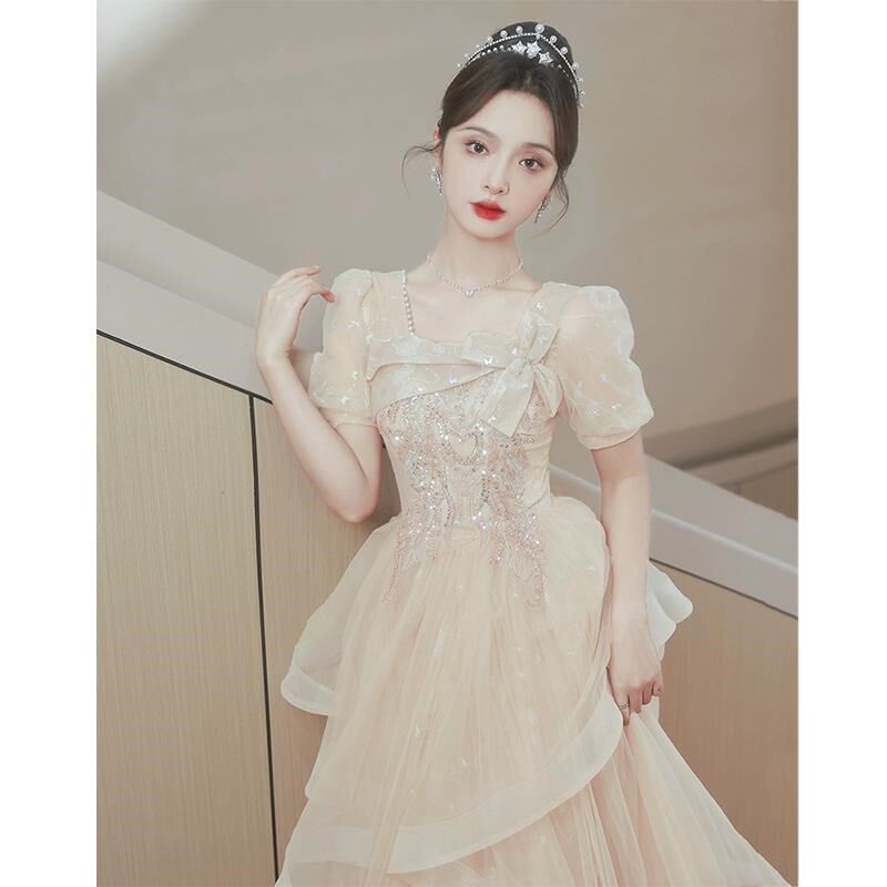 香槟色晚礼服成人礼女生日高端轻奢小众大码宴会法式主持人演出裙