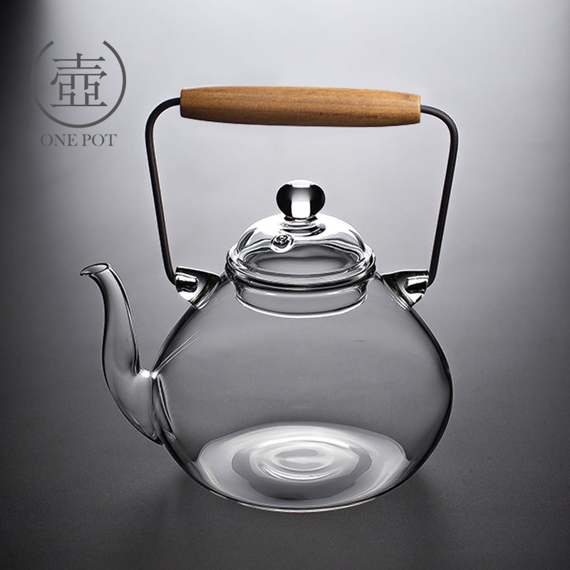 好货日式提梁壶耐热玻璃烧水茶壶功夫大容量煮茶壶透明防烫木把花