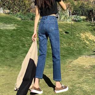 新款 復古藍小直筒褲 女煙管2025年夏季 薄款 子 小個子女士法棍牛仔褲