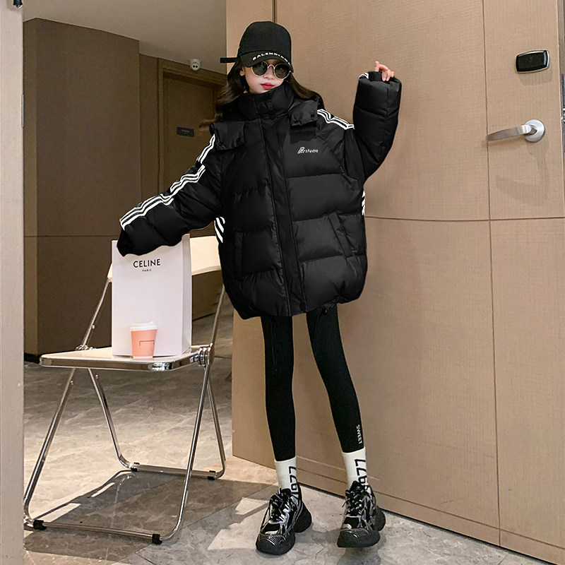 韩国女童羽绒棉服冬季2025新款三条杠棉衣外套中大儿童面包服棉袄