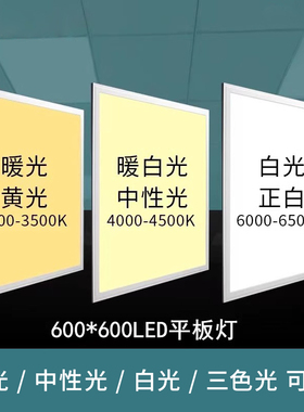 集成吊顶三色变光中性光暖光300x600x1200面板灯600x600led平板灯