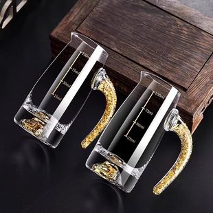 高档水晶玻璃白酒杯套装 金箔一口小酒杯子二两分酒器 家用酒具中式