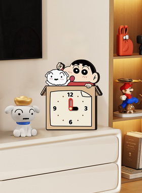 蜡笔小新桌面时钟摆件创意钟表摆台式2025新款装饰品台钟座钟