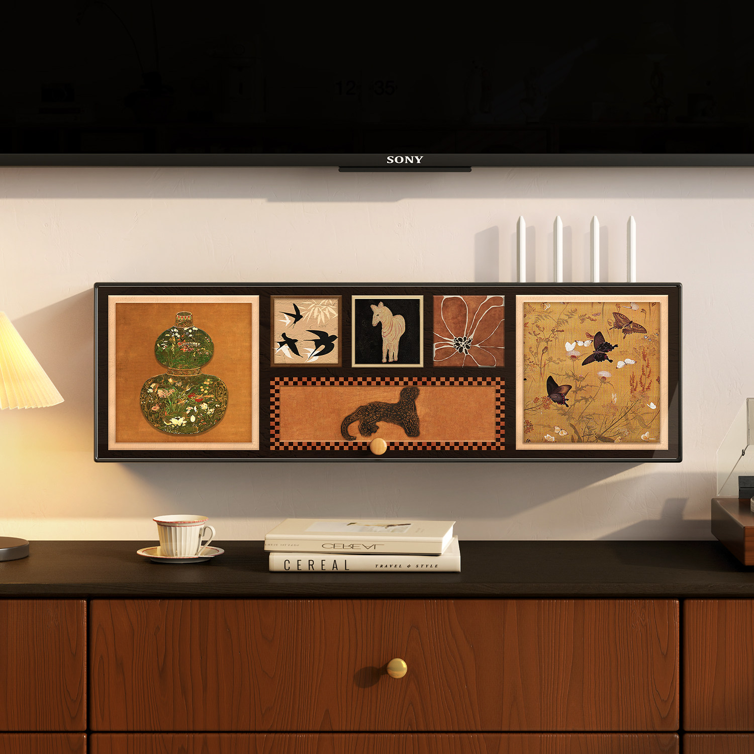 新疆包邮中古风路由器收纳盒wifi机顶盒电视柜置物架插座电线插座