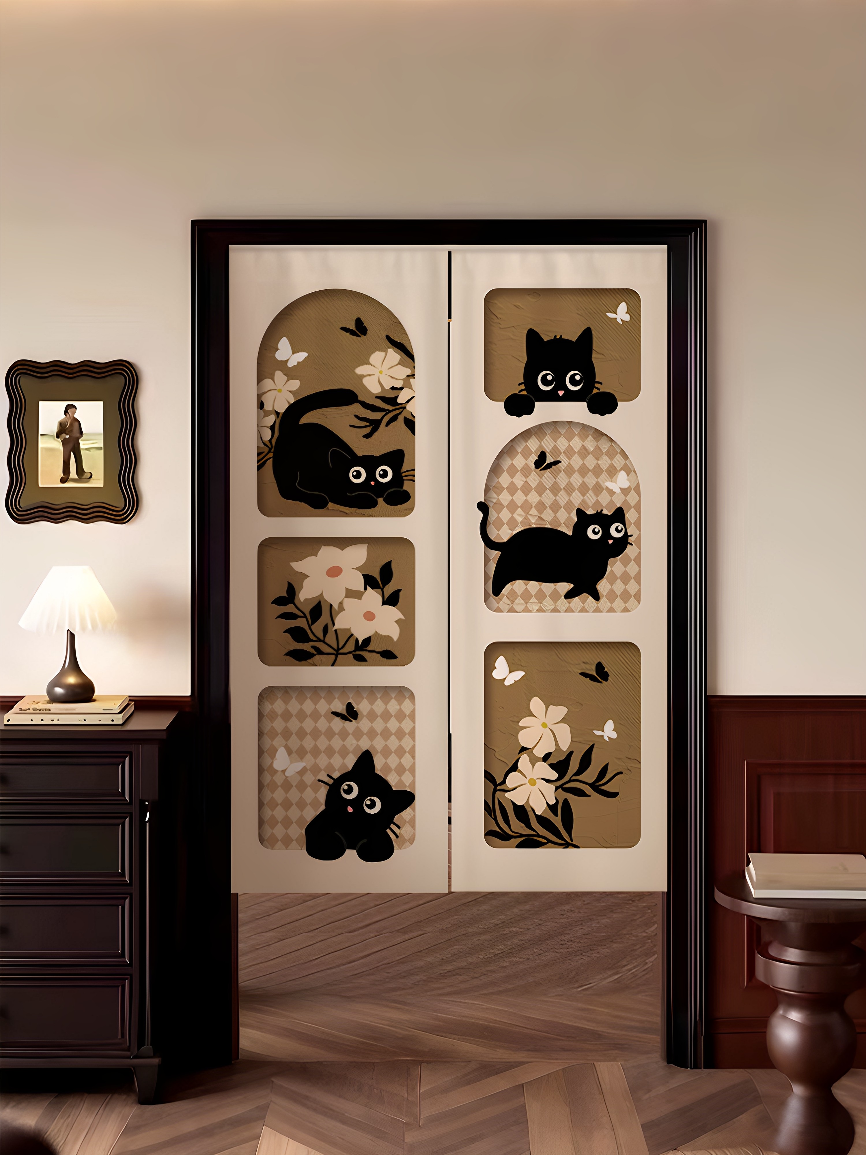 中古风门帘隔断帘免打孔卧室防蚊帘遮光家用厕所遮挡半帘2025新款