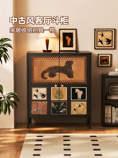 中古风餐边柜铁皮斗柜沙发边柜客厅靠墙储物柜置物架覆古收纳柜子