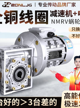 RV蜗轮蜗杆减速机带电机NMRV涡轮减速器电机一体380V变速箱齿轮箱