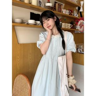 连衣裙 韩版 夏季 新款 连衣裙设计感花边拼接娃娃脸甜美短袖