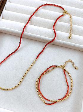 国潮新中式红玛瑙珠串项链手链百搭时尚高级感本命红新年幸运红