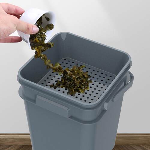 km@25l垃圾桶茶水桶家用储水桶茶具排水桶带盖茶渣桶方形深灰