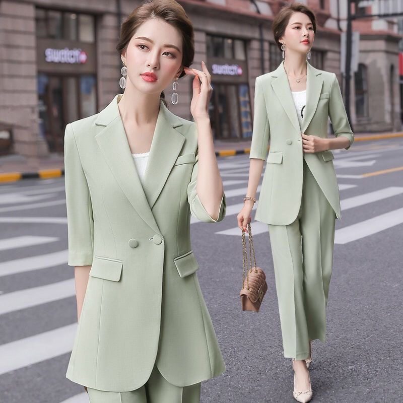外贸春装西服套装女气质韩版职业装经理工作服女神范七分袖套装