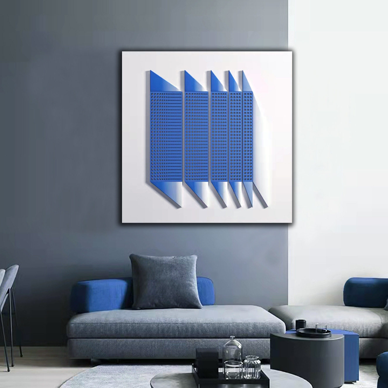 克莱因蓝几何立体感艺术壁画工作室客厅玄关装饰画loft公寓轻奢画