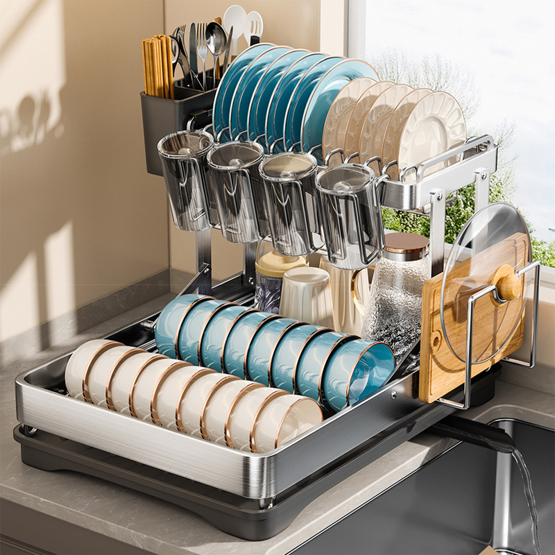 不锈钢洗碗架碗盘沥水架碗架厨房台面置物架多功能碗筷碗碟收纳层