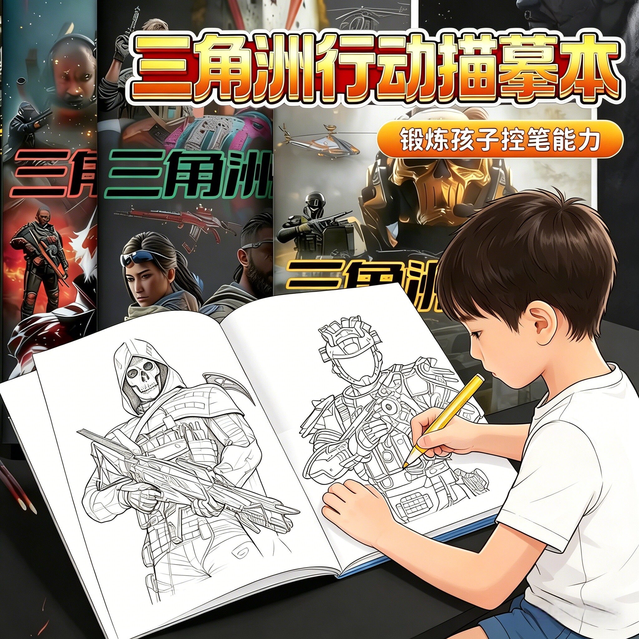 三角洲行动描摹本儿童涂色填色书锻炼控笔能力动漫角色线稿本