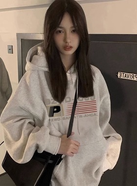 速发vitage卫衣秋冬加绒大码over小ize设计感潮众连帽s外套上衣