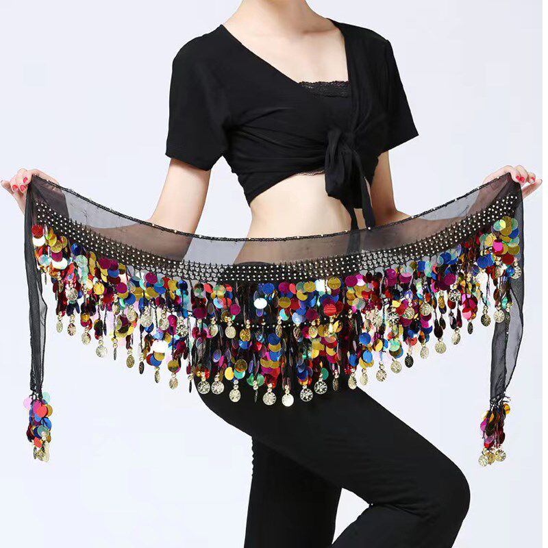 速发肚皮舞巾链彩片带锣腰腰舞蹈腰铜演出臀巾初学者练习腰封配饰