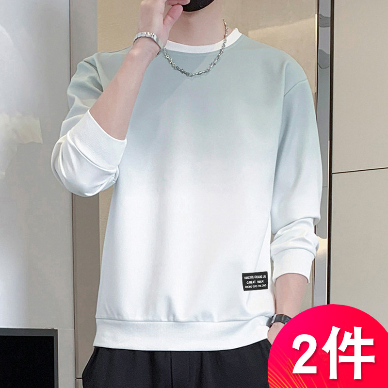 速发渐变色圆领卫衣新款男士春打袖T恤个衣长底衫休闲上性服