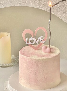 速发微甜七夕情人节蛋糕l饰简约克色爱心亚粉力装ove插牌插件