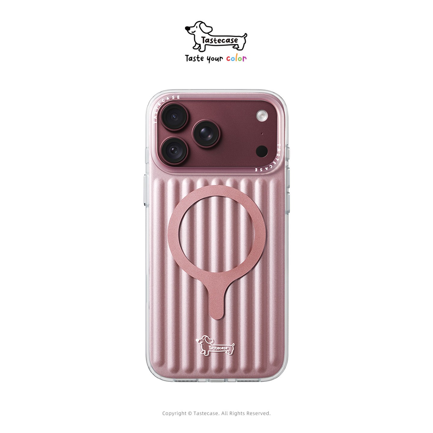 Tastecase腊肠狗粉色行李箱磁吸手机壳适用苹果iPhone18ProMax/17Pro新款原创高级条纹可爱小狗磁吸手机支架