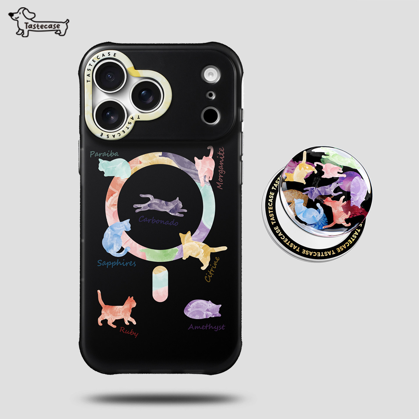 Tastecase轻奢宝石猫磁吸手机壳适用苹果iPhone17ProMax/16Pro/15/14高级感新款原创可爱猫咪黑色磨砂保护壳