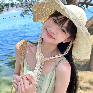 蕾丝花边草帽编织大帽檐防晒紫外线海边度假拍照2025夏季 遮阳 新款