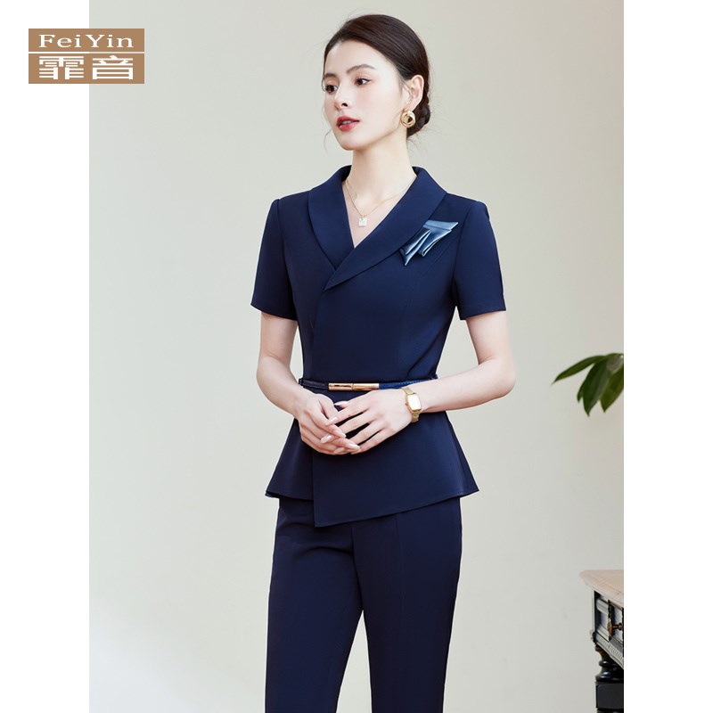 速发黑色夏季丝巾款职业套装气质女时尚酒店前台售楼部美容院工作