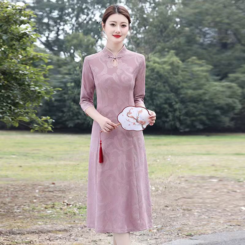 新中式大方得体的裙子2025夏季新款大码女装遮肚子提花旗袍愣头青，商品下架区商品下架区，凯文服饰