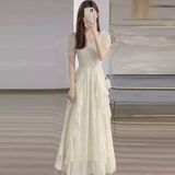 小个子法式初恋温柔风雪纺连衣裙子小众设计收腰显瘦长裙女装夏季，商品下架区，凯文服饰