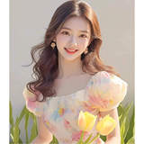 2025夏季法式赫本风气质高端精致超好看温柔风高级感碎花连衣裙女，商品下架区，凯文服饰