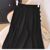 2025风中式宽松皮扣垂感阔腿裤新款女高腰休闲宽松遮肉改良宋裤，商品下架区，凯文服饰