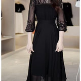 黑色七分袖连衣裙高级感早春装女款2025年新款初春穿搭显瘦气质裙，商品下架区，凯文服饰