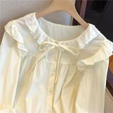 设计感木耳边长袖衬衫女春新款荷叶边宽松显瘦衬衣别致蝴蝶结上衣，商品下架区，凯文服饰