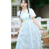 温柔风娃娃领碎花连衣裙女夏2025新款茶歇法式初恋绝美小裙子长裙，商品下架区，凯文服饰