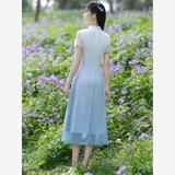 印花改良旗袍连衣裙2025年新款夏季气质渐变色素雅年轻款茶服禅服，商品下架区，语缦