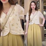 法式小黄花甜美碎花开衫衬衫女2025夏季新款时尚洋气百搭短袖上衣，商品下架区，凯文服饰