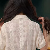 法式镂空亮片短袖衬衫女2025夏季新款高级感轻奢时尚洋气百搭上衣，商品下架区，凯文服饰