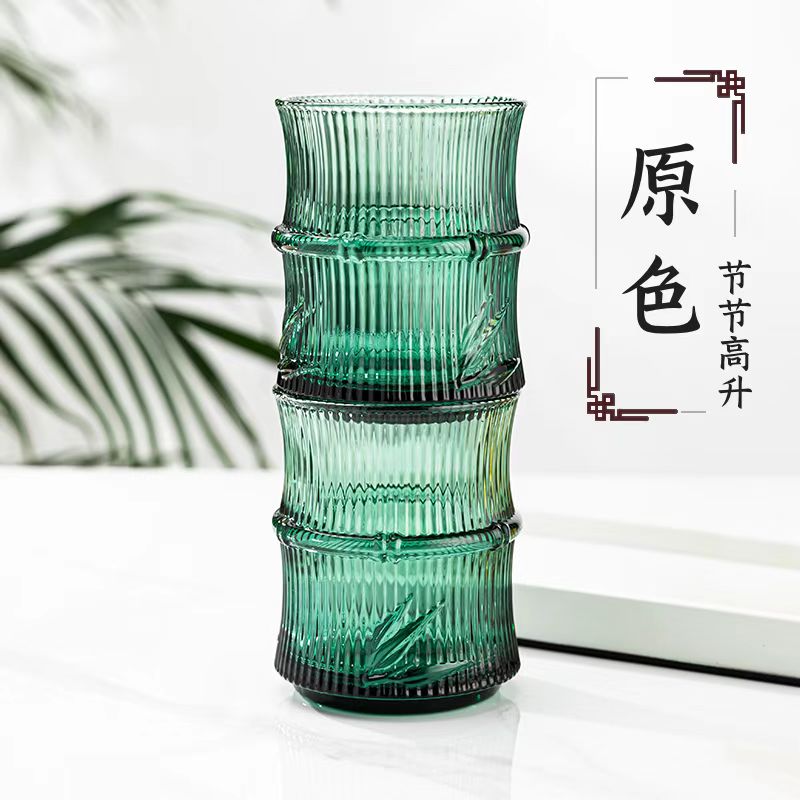 ins风高颜值原色玻璃杯竹叶叠叠玻璃杯家用水杯节节高升竹叶节杯