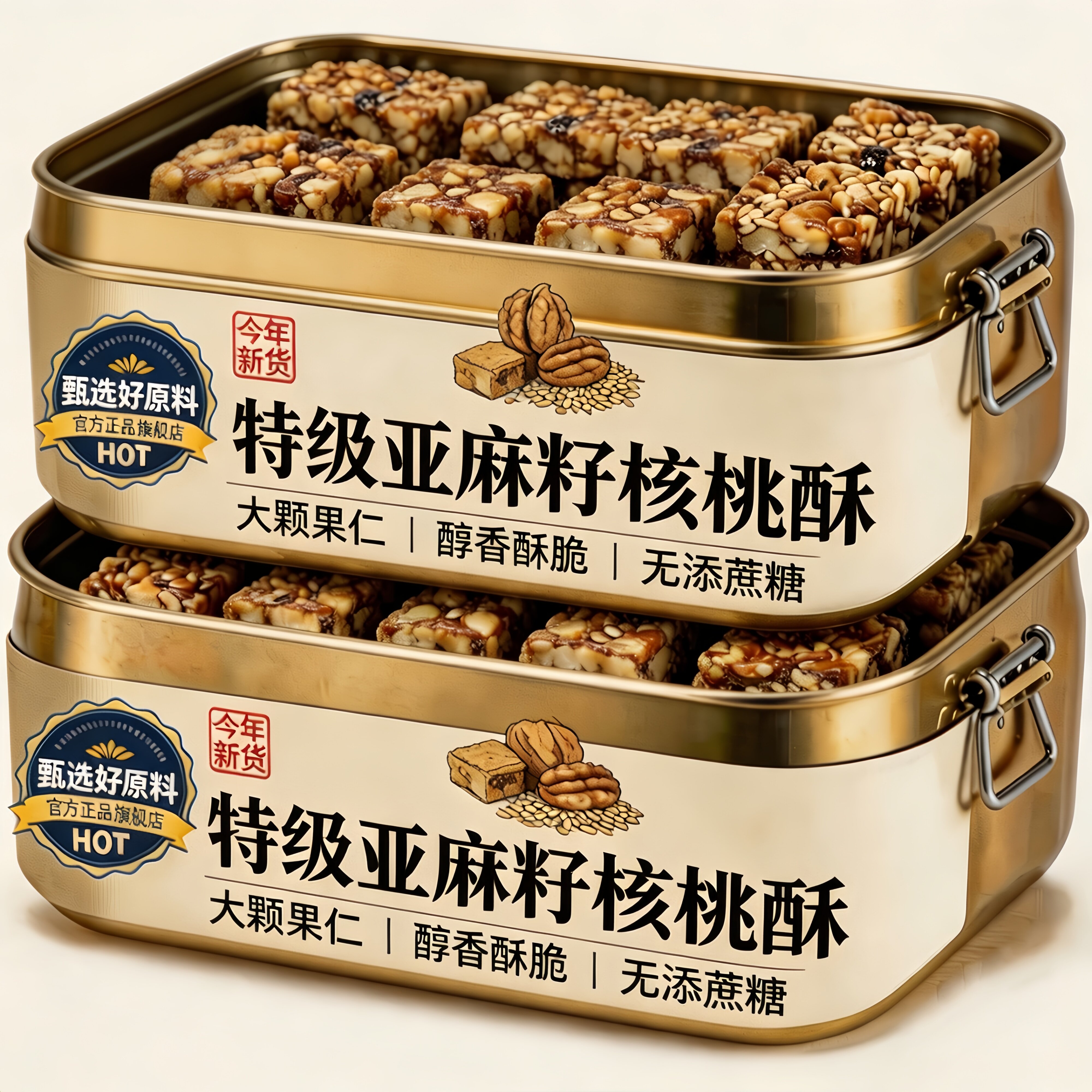 亚麻籽核桃酥无蔗糖正宗新疆零食品大全尿人健康专用官方旗舰店