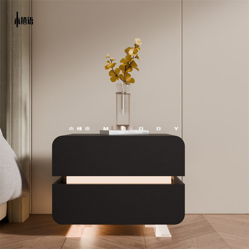 轻奢风床头柜高级感简约创意带灯床头柜新款家用卧室床头收纳柜